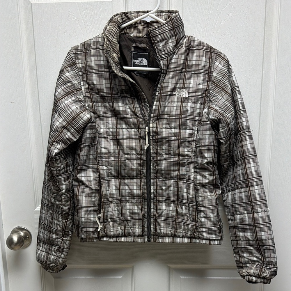 The North Face Women’s Brown Plaid lightweight puffer Jacket